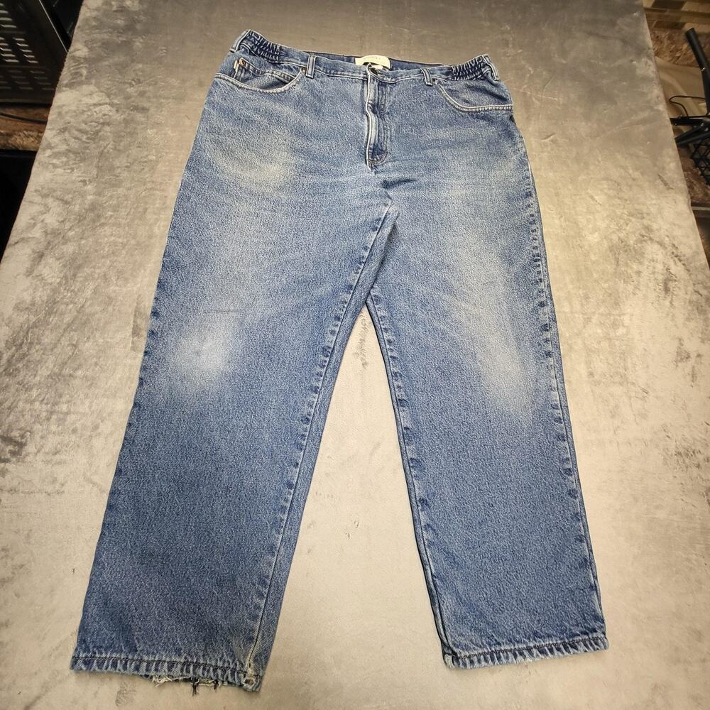 LL Bean Jeans Mens 40x29 Blue Double L Comfort Waist Flannel Lined Plaid Denim